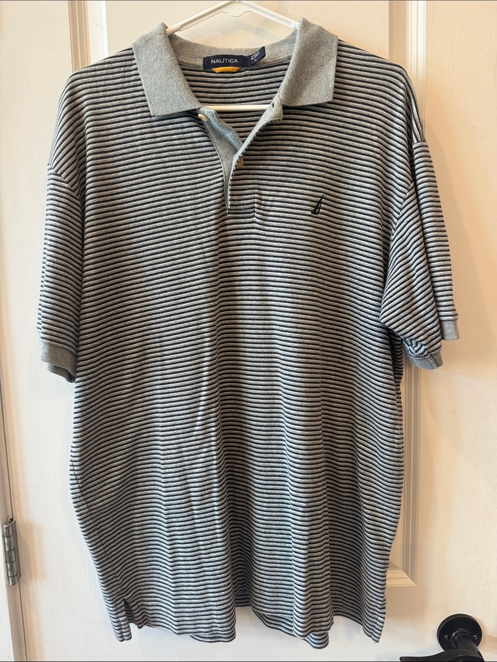 Nautica Men’s Gray and Black Striped Soft Polo